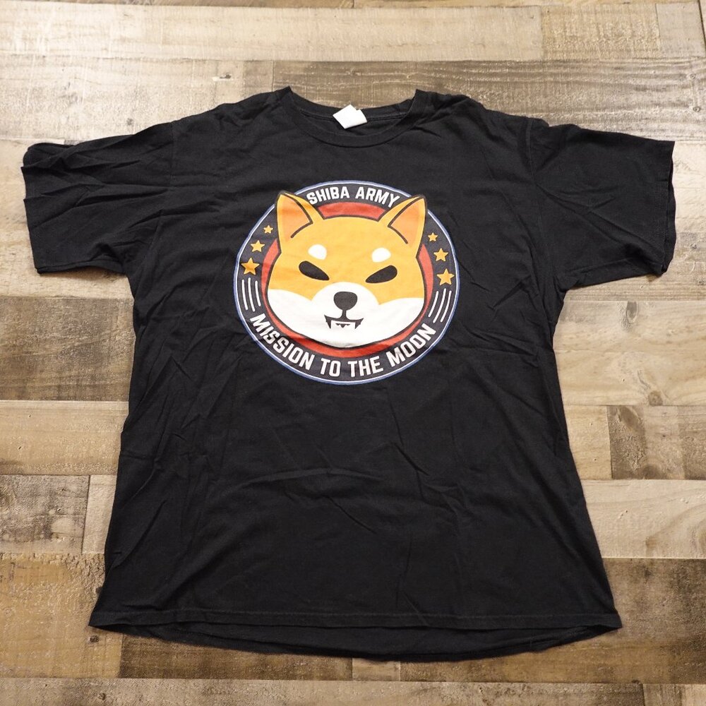 Shiba Army Mission to the Moon Graphic T-Shirt XL Black Crypto Meme Doge Shiba
